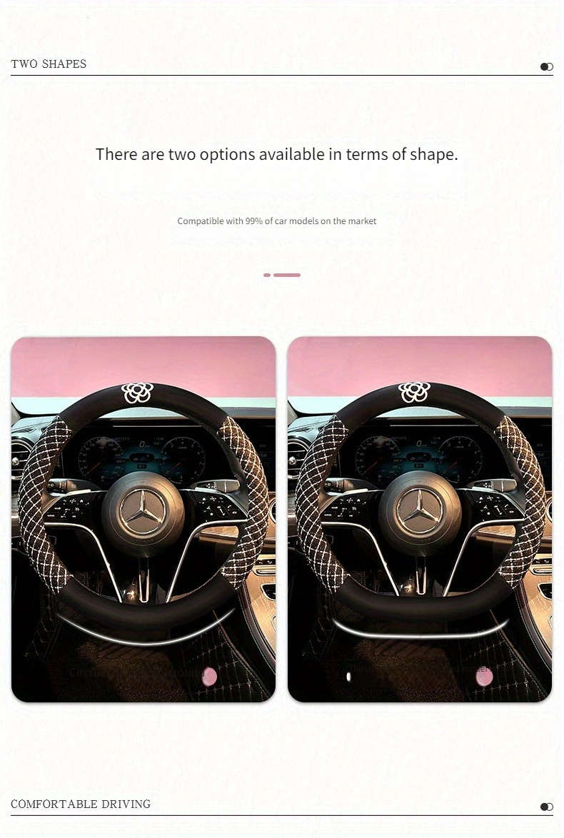 Car Steering Wheel Cover Camellia Steering Wheel Cover Beige