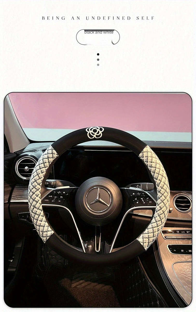 Car Steering Wheel Cover Camellia Steering Wheel Cover Beige