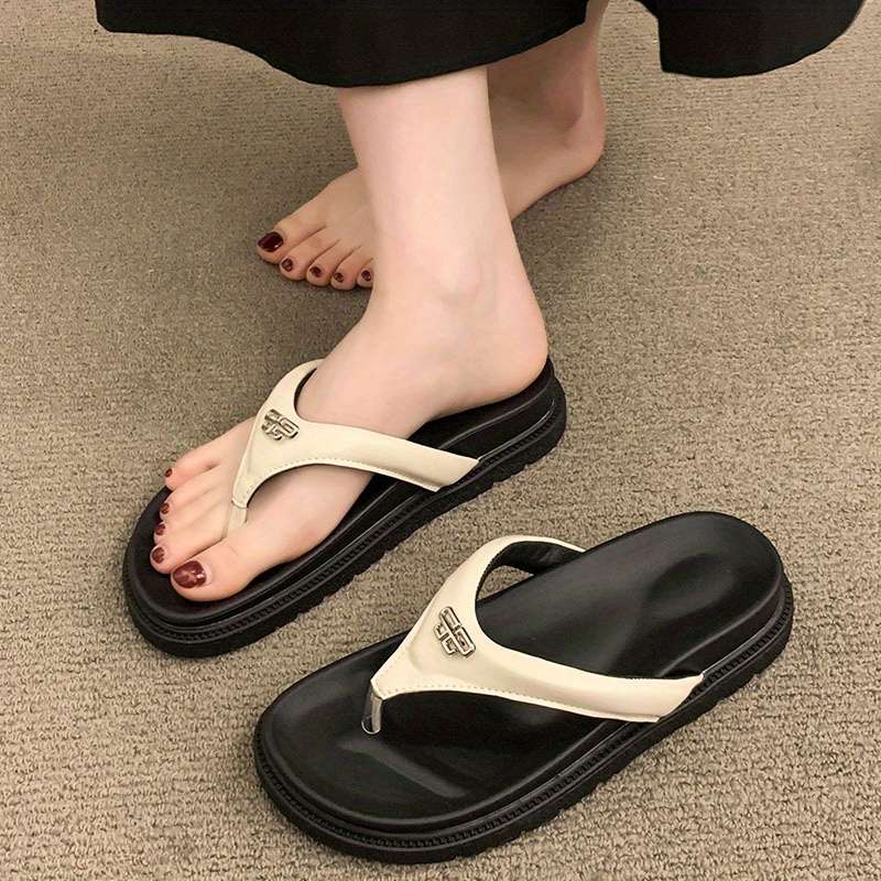 Ladies Summer Flip Flops Beige Uk 5