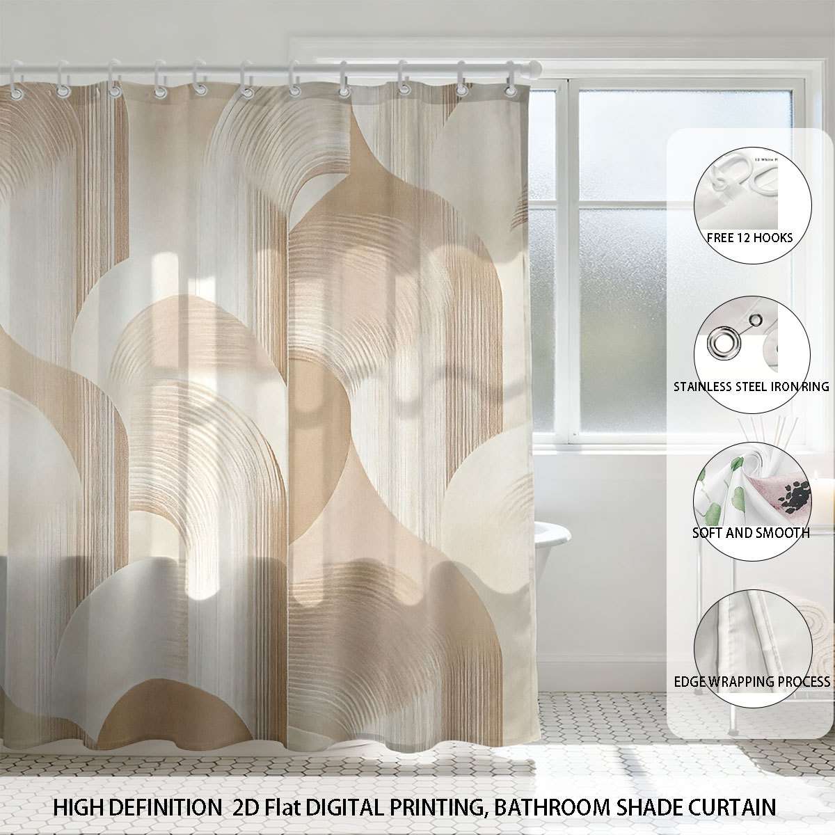 Waterproof Shower Curtain Color Printing Size 200X180Cm