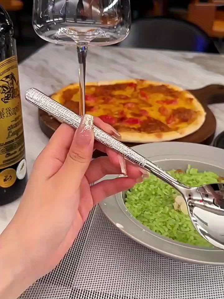 Kitchenware Quantity Light Luxury Diamond Pattern Spoon 3Pcs