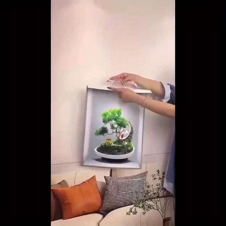 3Pcs Durable Green Plant And Floral Bonsai Art Set Wall Interior Design