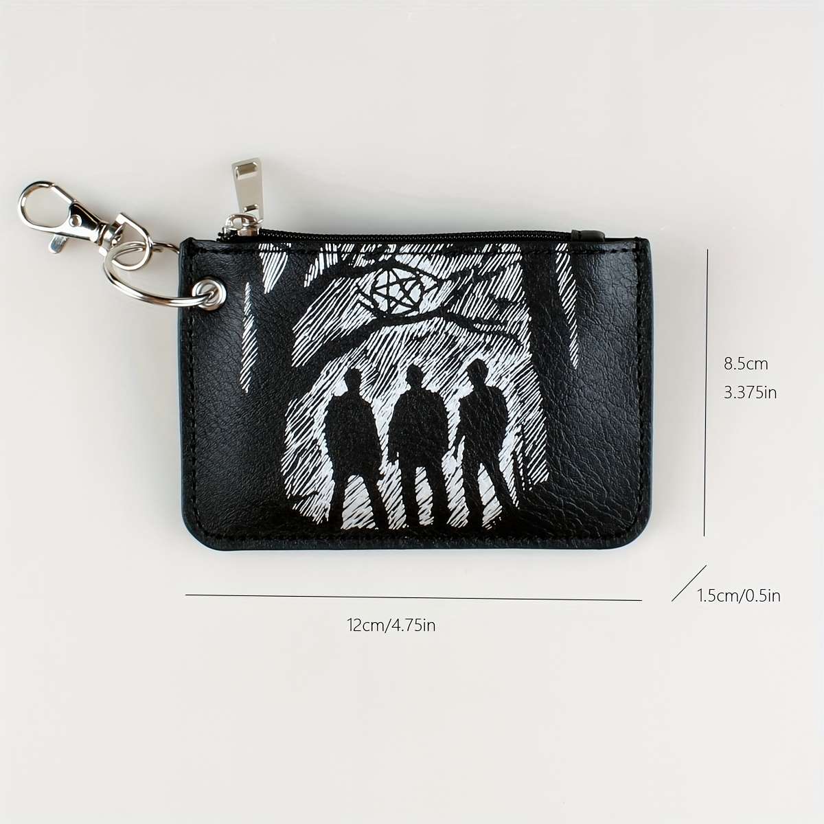 Retro Pattern Mini Credit Card Case Pu Leather Wallet Zipper Women'S Coin Purse With Hook