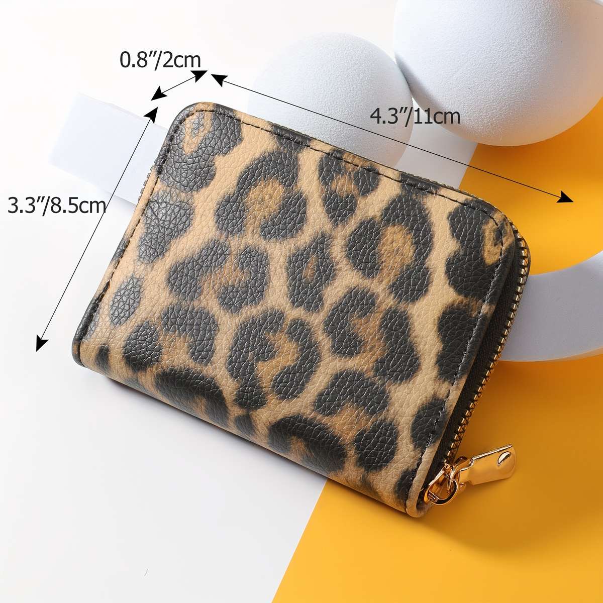 Stylish Leopard Print Women'S Compact Walletfaux Leather With Zipper Closure Credit Card Ho