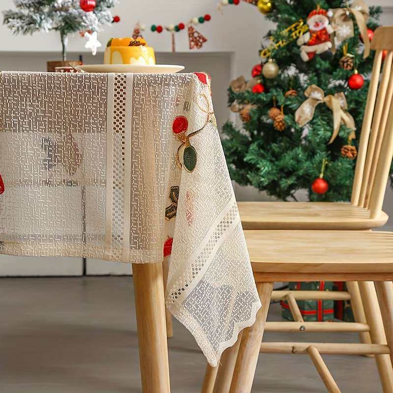 Christmas Tablecloth Color Beige Size W139.7Cmxh99.06Cm