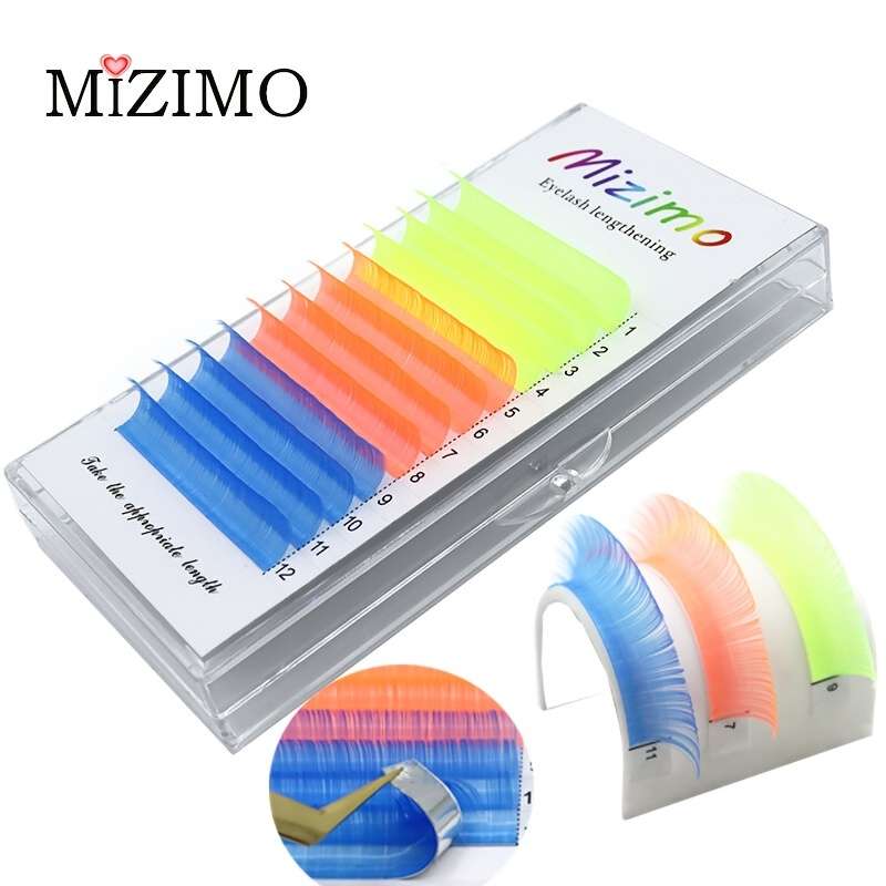 Advanced D Curl Cluster Lashes Special Color Yellow Powder Green Size 007 C 14mm