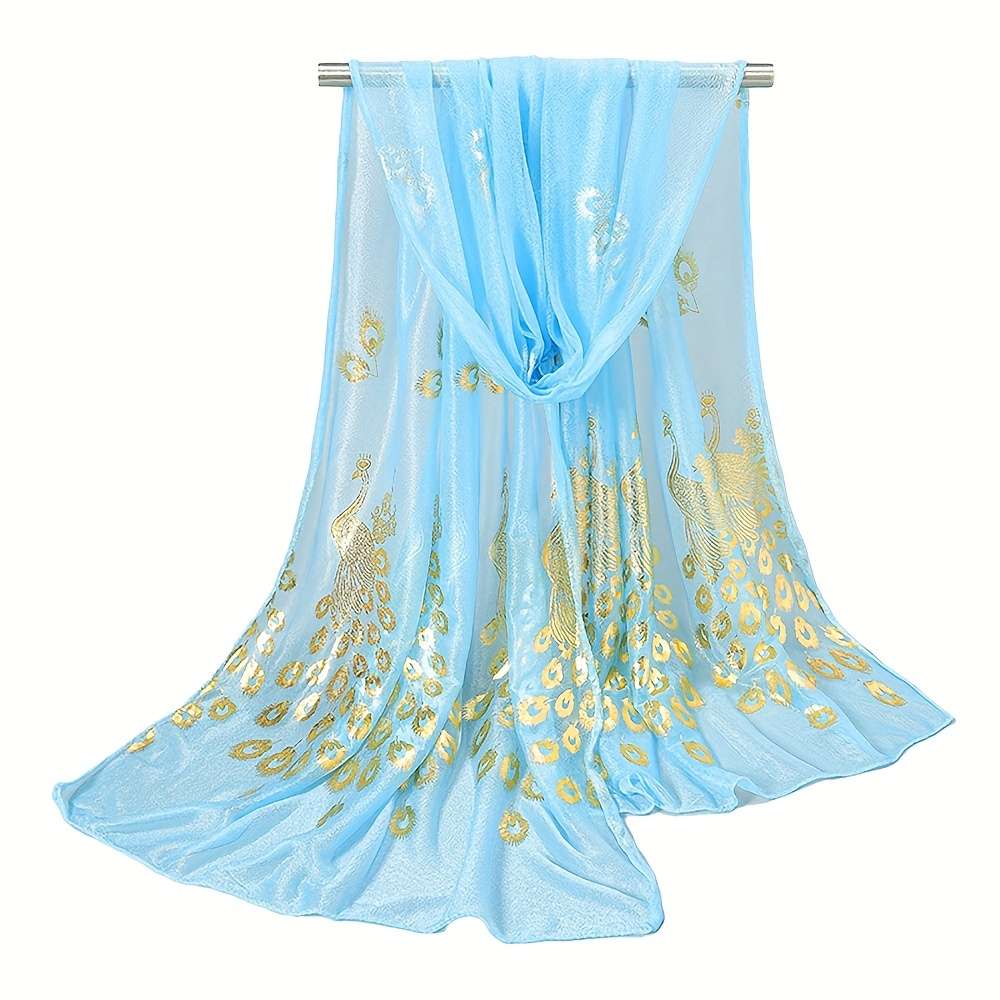 Comfortable Premium Luxury Bronzing Peacock Pattern Silky Scarf Elegant Thin