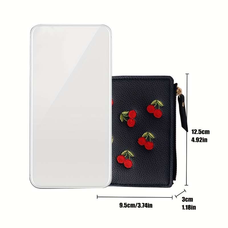 Women'S Cherry Embroidery Wallet Casual Slim Zipper Closure With Polyester Lining And Zip