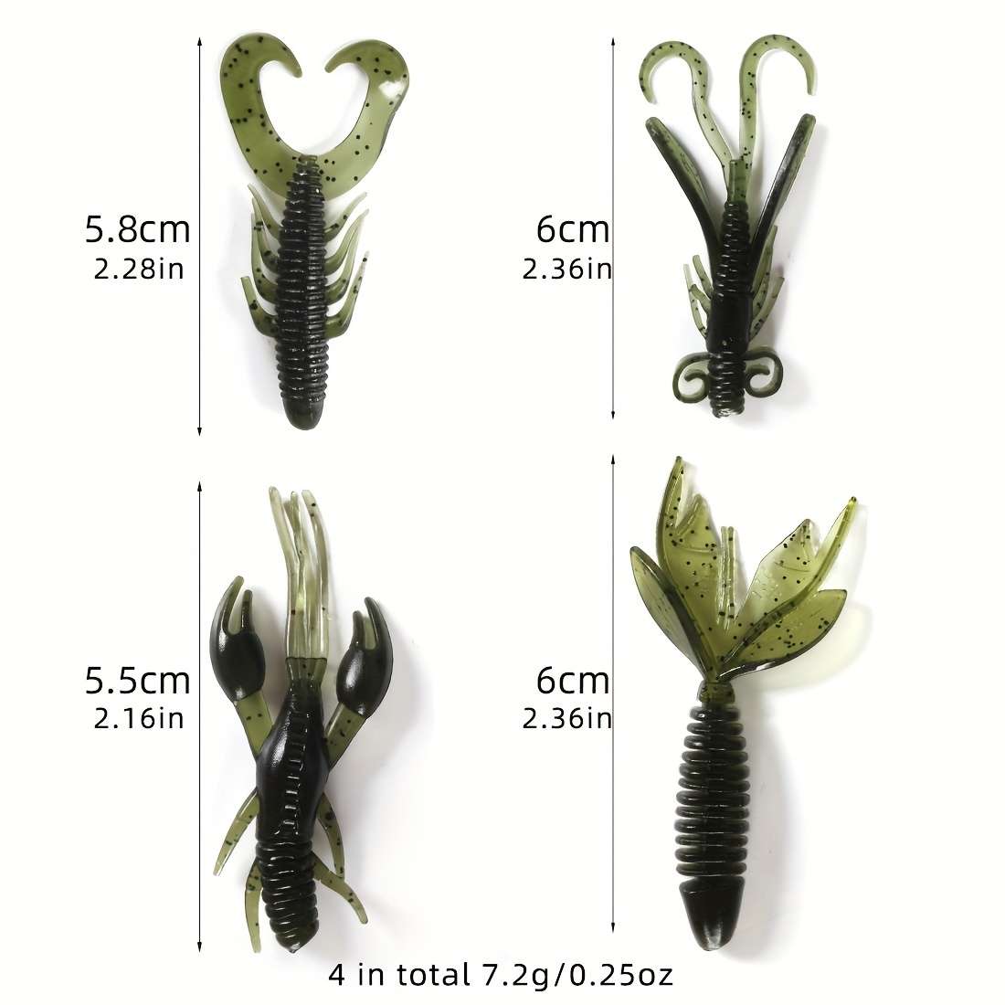 4pcs Anmuka Soft Fishing Lures Realistic Green  Black Lobster Designs 2g Silicone Bait for Bass