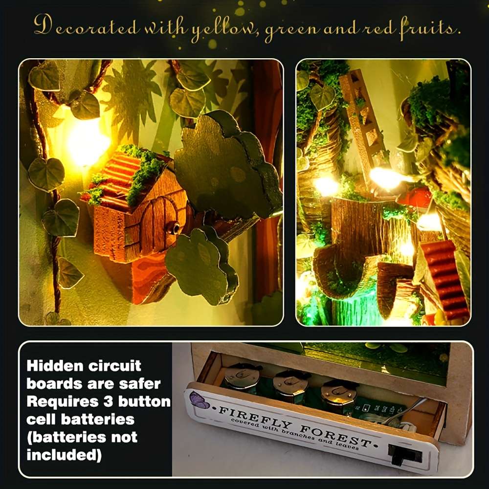 Diy Forest House Building Kit Wood 3D Puzzle Book With Glowing Like