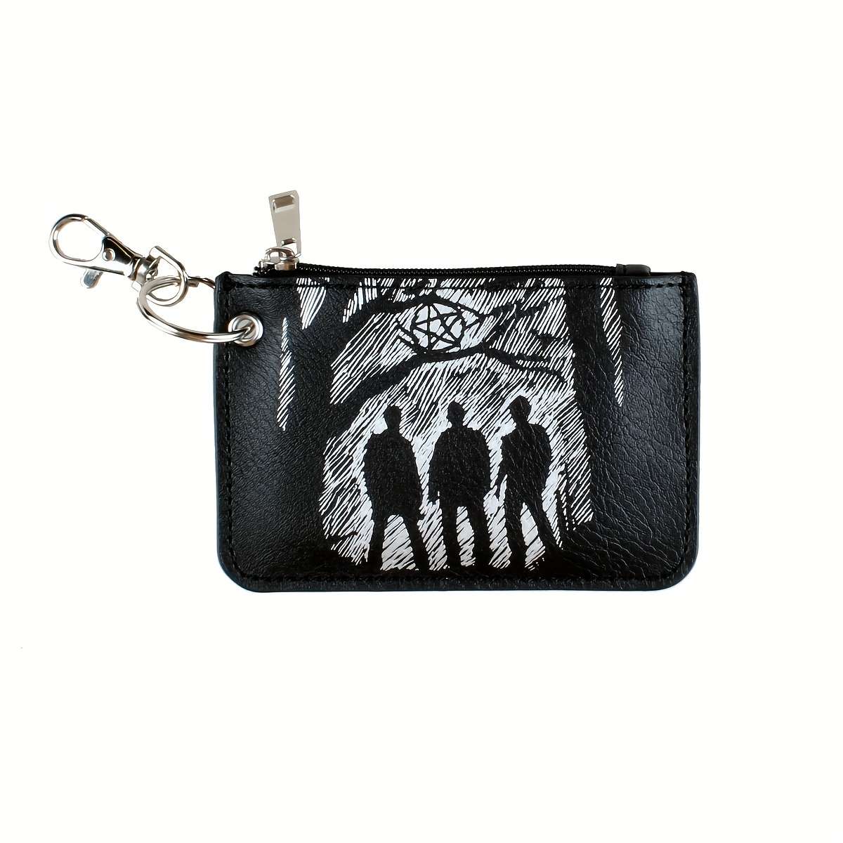 Retro Pattern Mini Credit Card Case Pu Leather Wallet Zipper Women'S Coin Purse With Hook