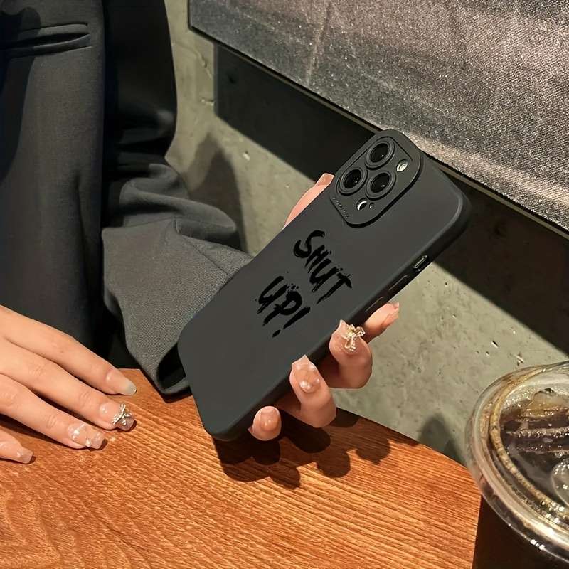 1Pc Black For iPhone 15 Plus Slogan Pattern Phone Case