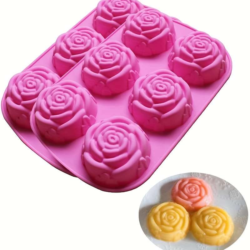 Suitable For Baking Molds Style   Pink 2 Pieces   6 Rose Silicone Cake Molds