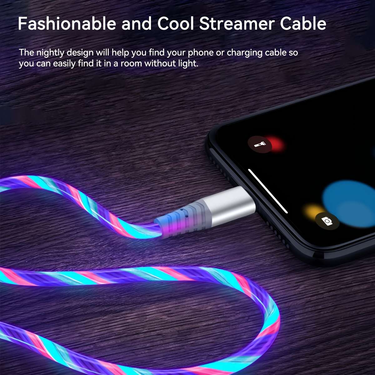 Charging Cable Color Glowing Blue Size1M 3.3Ft