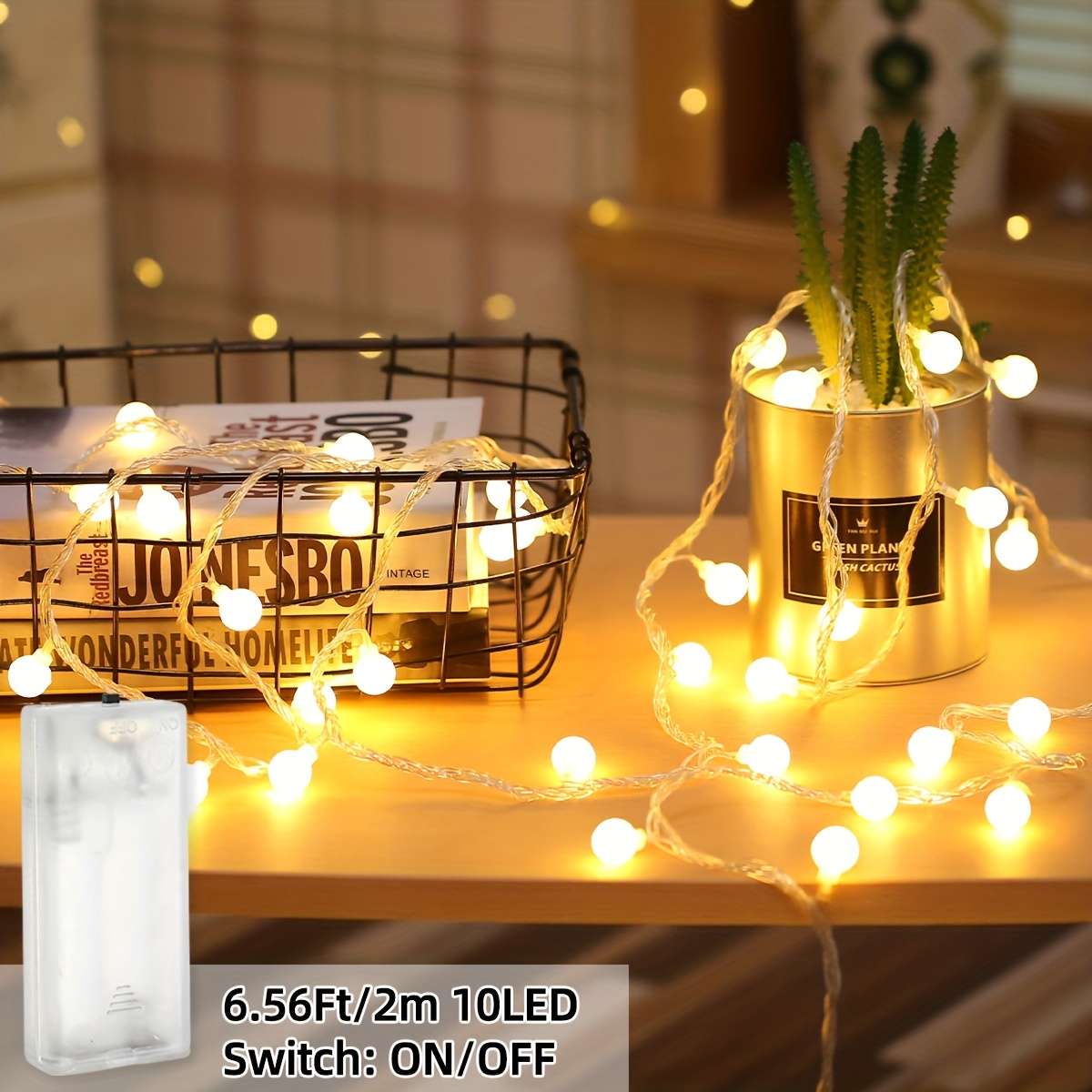 String Lights Color Warm White  Battery Powered  Size6.56Ft 2M 10Led