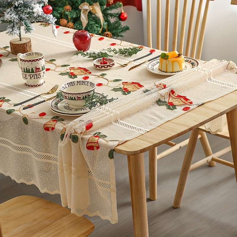 Christmas Tablecloth Color Beige Size W139.7Cmxh99.06Cm