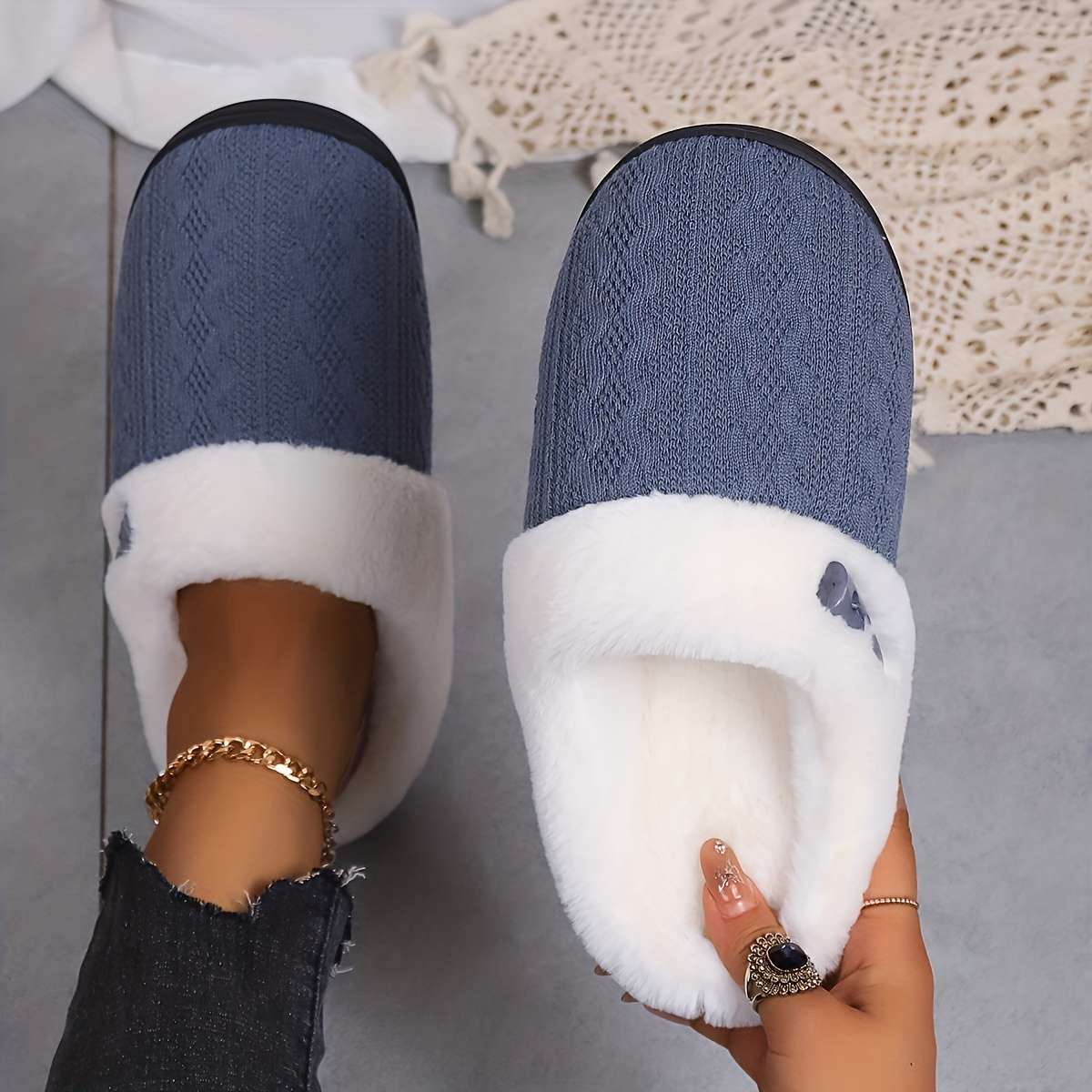 Cotton Slippers Color Blue Sizeuk 9.5-10