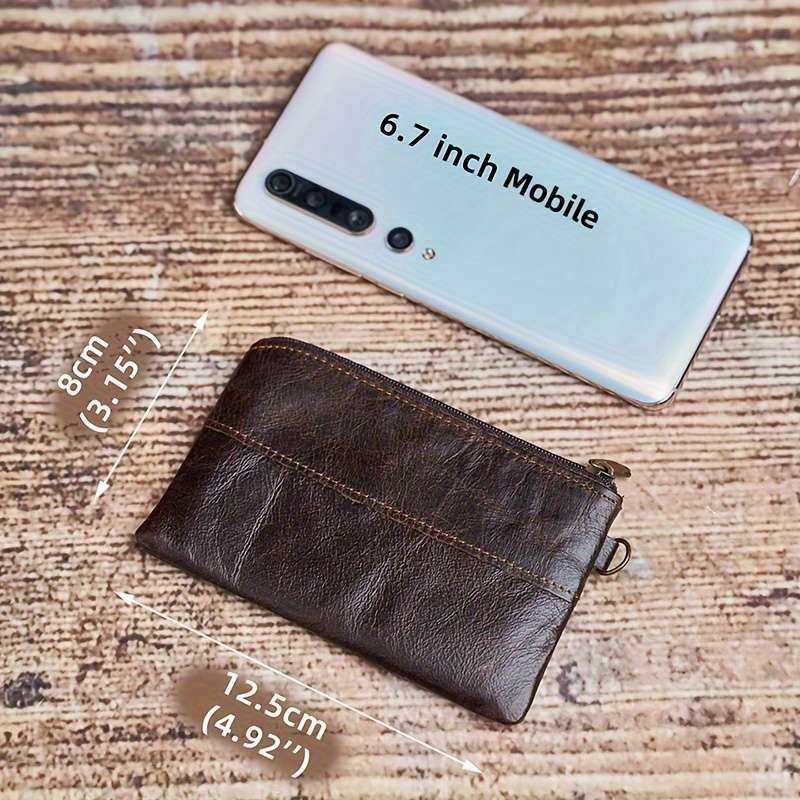 Men'S Top Layer Cowhide Coin Purse Simple Ultra-Thin Card Holder Document Bag Retro Zippe