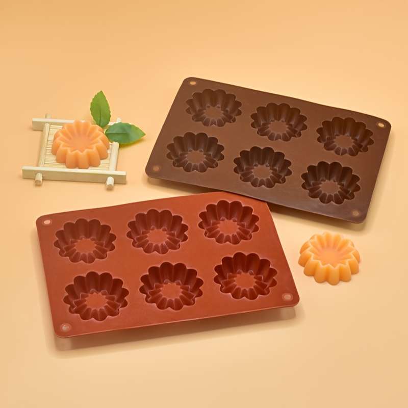 Suitable For Baking Molds Model 1Pc 6 Flowers Silicone Brown Opp Packaging