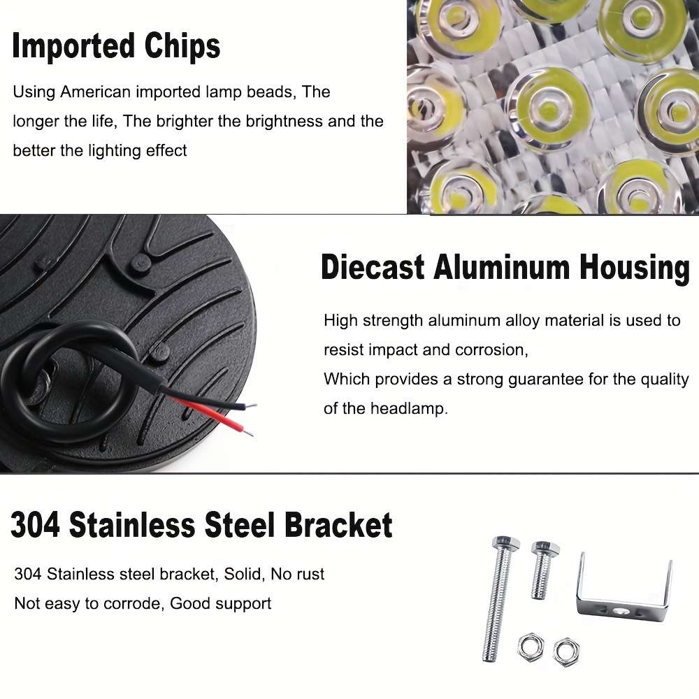 2pcs 14 LED Round LED Work Light Bar Off-Road Light For Trucks Off-Road Vehicle ATV S