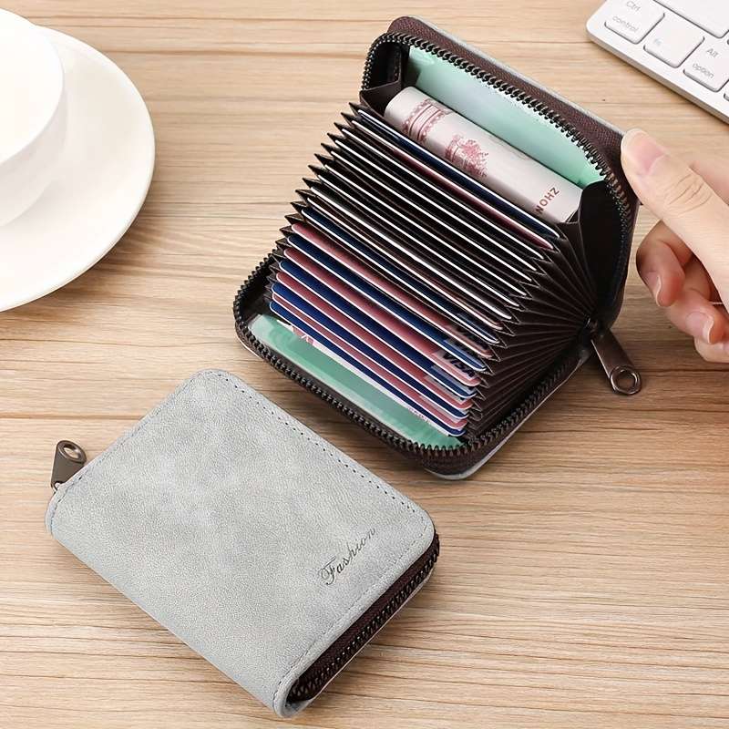 Compact Ultra-Thin Synthetic Leather Card Holderlarge Capacity Multi-Slot Organizer With Zi