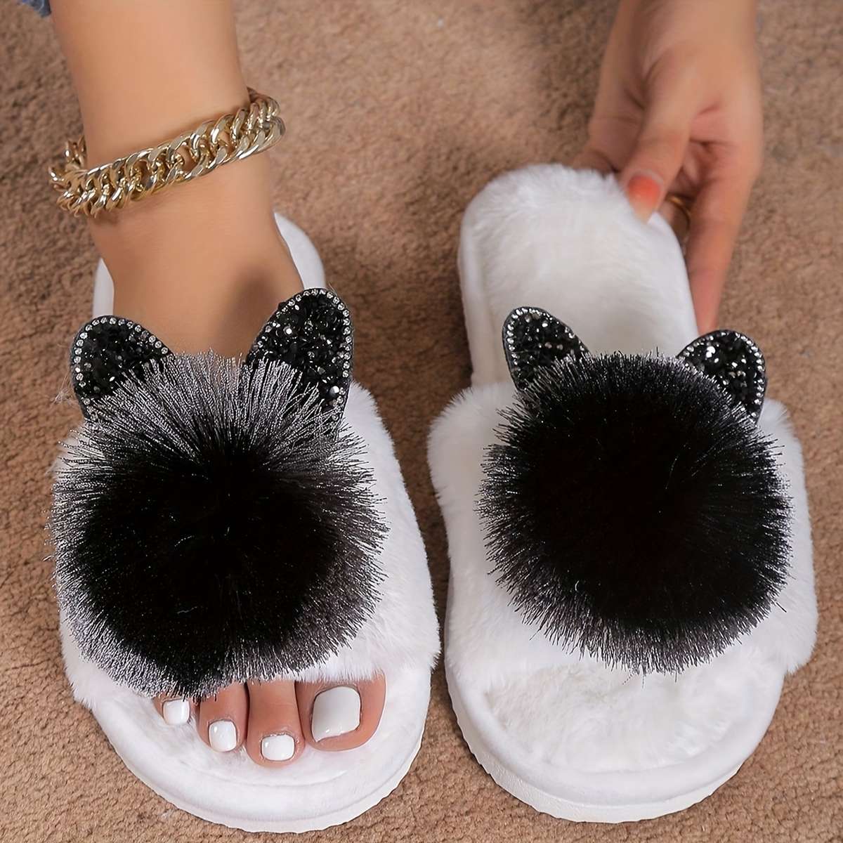 Cotton Slippers Color White Cat Head Sizeuk 8.5-9
