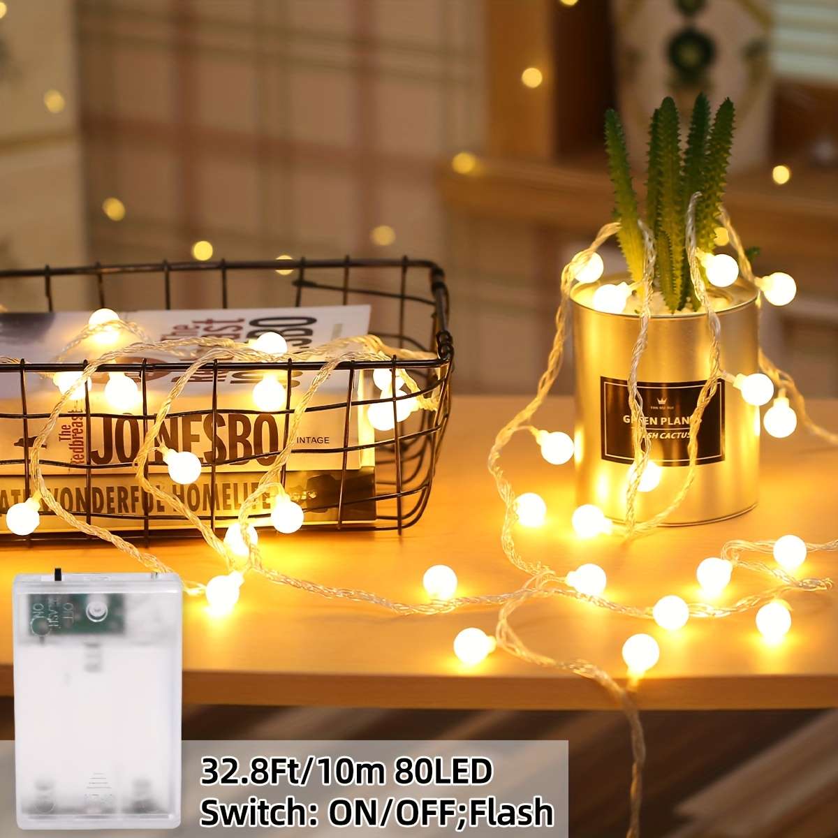 String Lights Color Warm White  Battery Powered  Size6.56Ft 2M 10Led