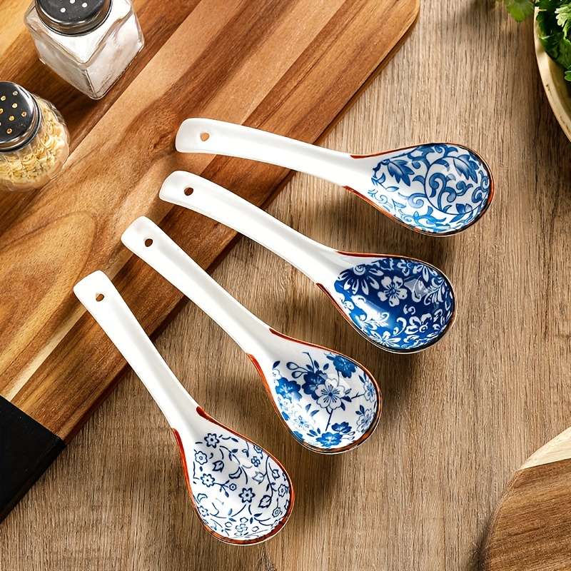 4pcs Ceramic Soup Spoon Japanese Home Use Creative Cute Ramen Noodle Spoon Soup Serving Spoon D