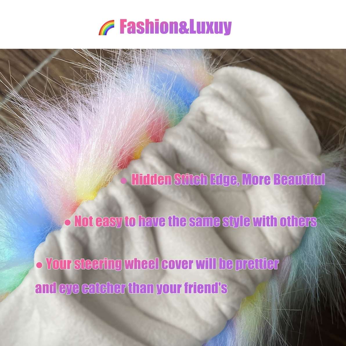 Car Steering Wheel Cover 5Pcs Middle Fluffy Red