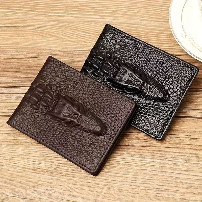 Men'S Crocodile Pattern Short Wallet Cool Slim Wallet Multiple Card Slots Purse Card Holder Hor
