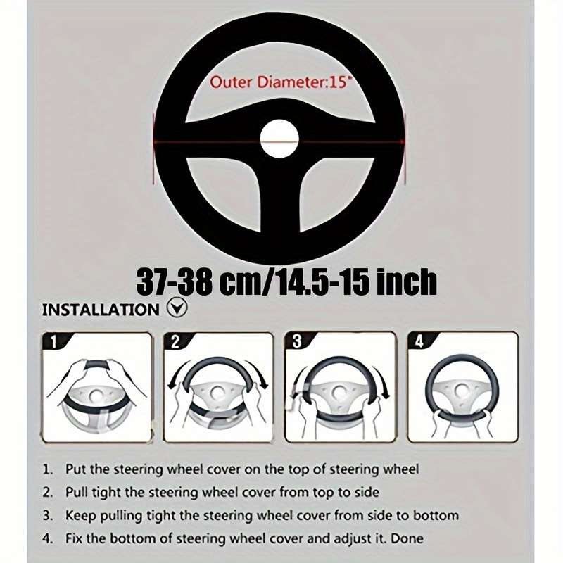 Car Steering Wheel Cover 5Pcs Middle Fluffy Red