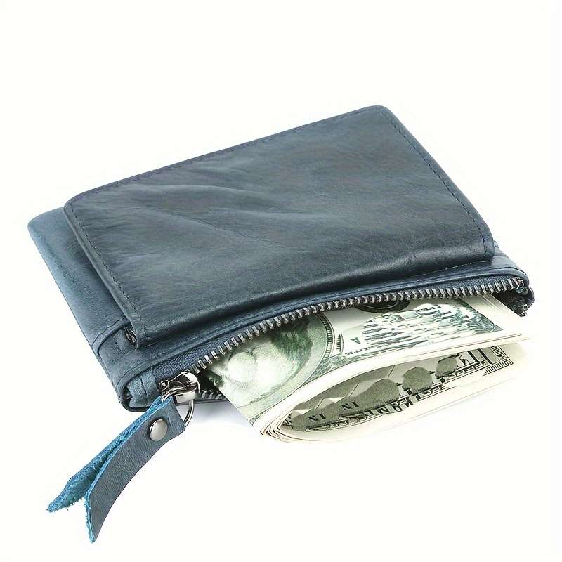 1pc Men's Genuine Leather Wallet RFID Protect Large Capacity Coin Purse Pouch with ID Window