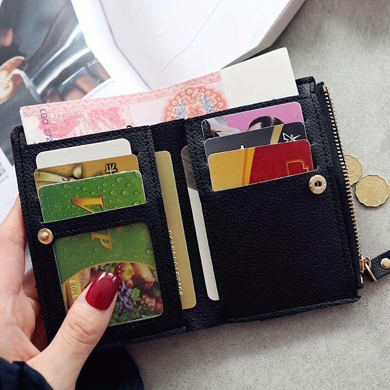 Women'S Cherry Embroidery Wallet Casual Slim Zipper Closure With Polyester Lining And Zip