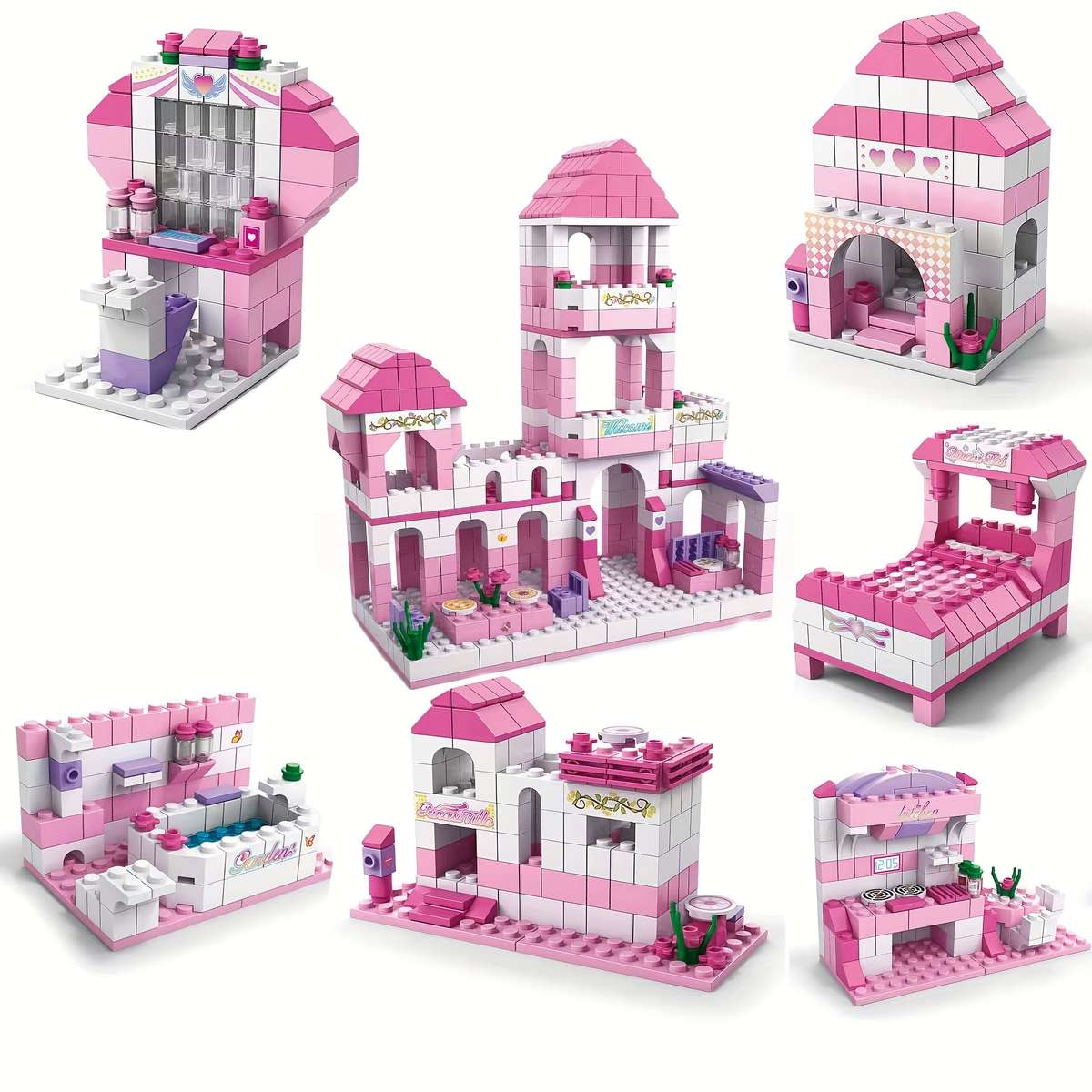 Building Toy Architectural Model Toy Set Color Pink Castle