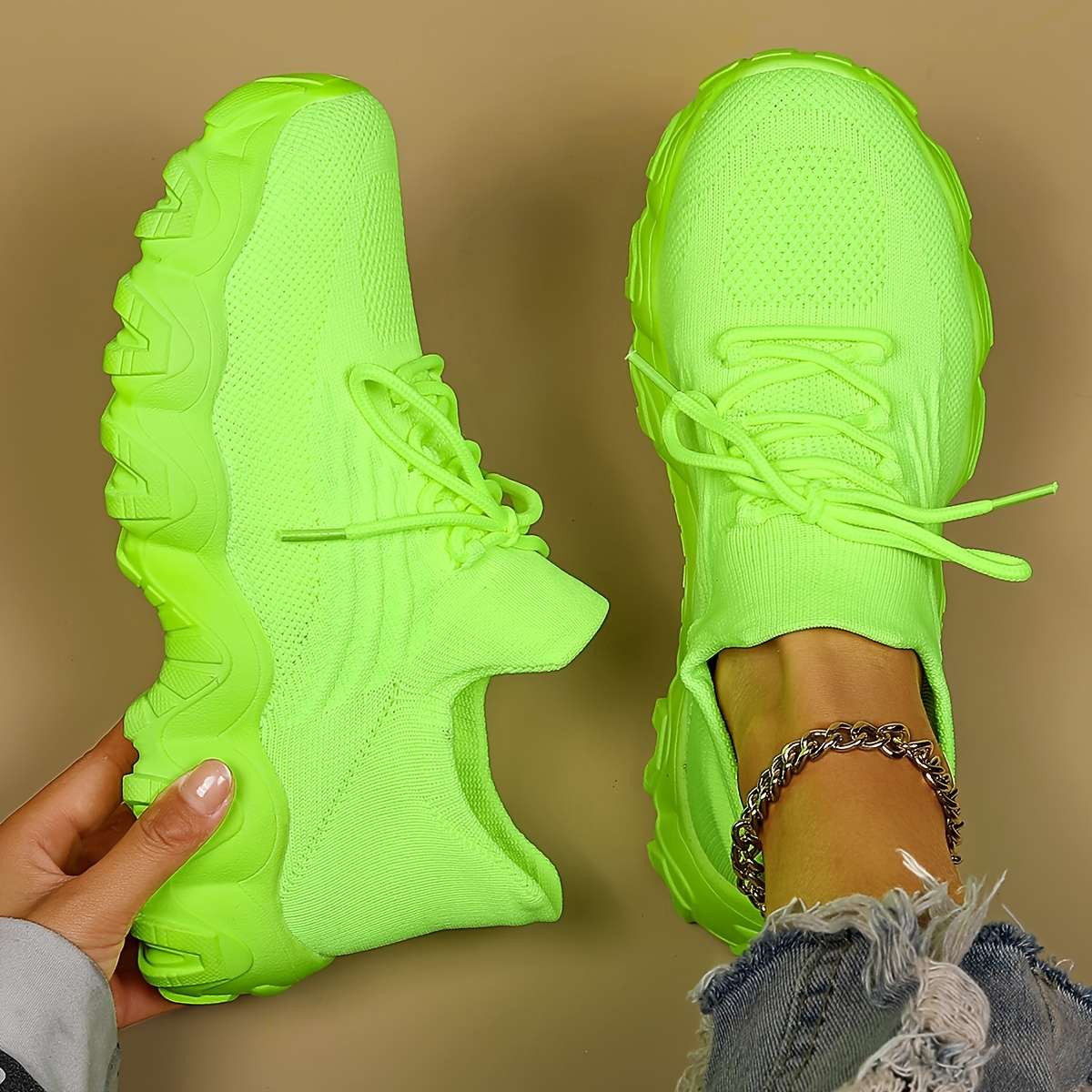 Women S Sneakers Color Fluorescent Green Sizeuk 9