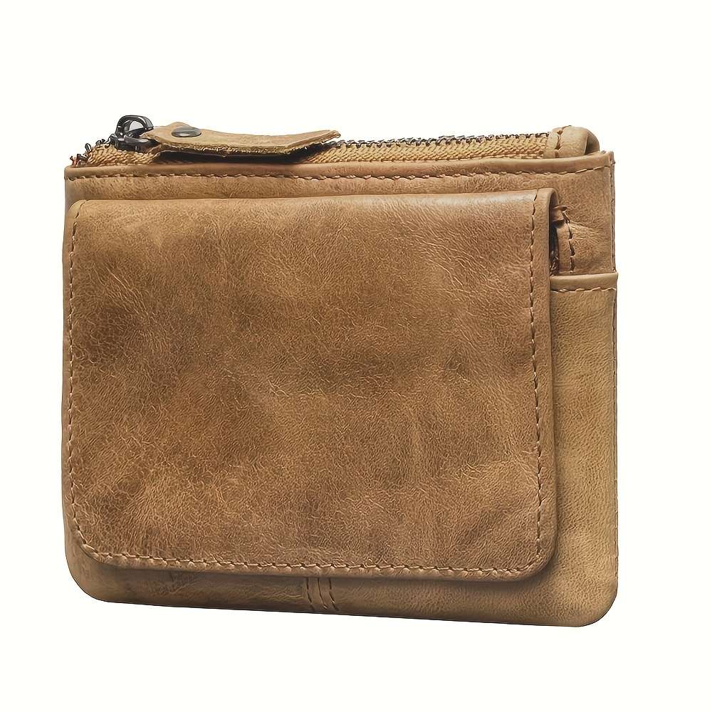 1pc Men's Genuine Leather Wallet RFID Protect Large Capacity Coin Purse Pouch with ID Window