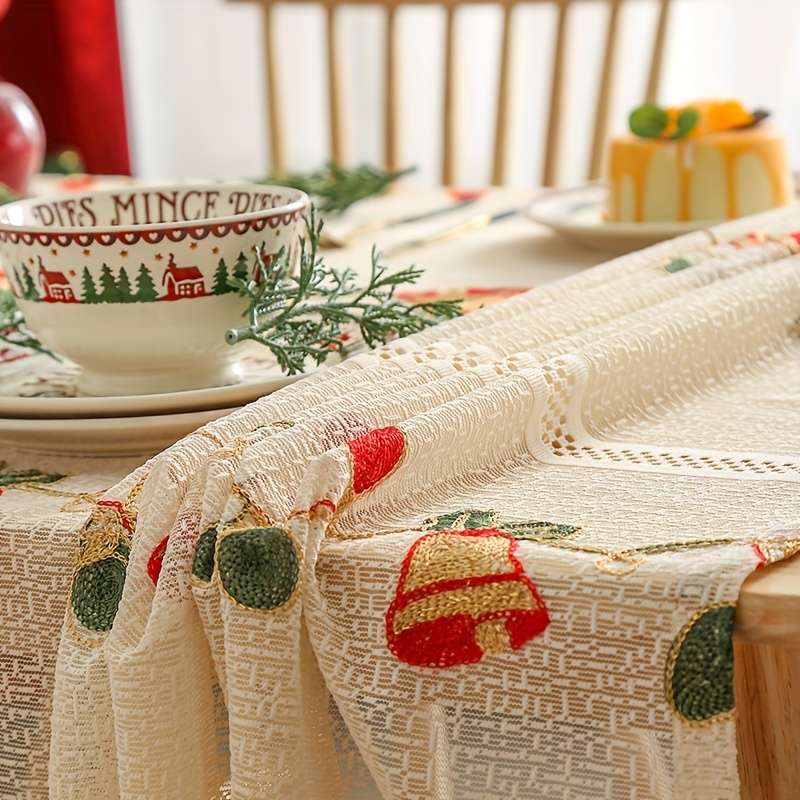 Christmas Tablecloth Color Beige Size W139.7Cmxh99.06Cm