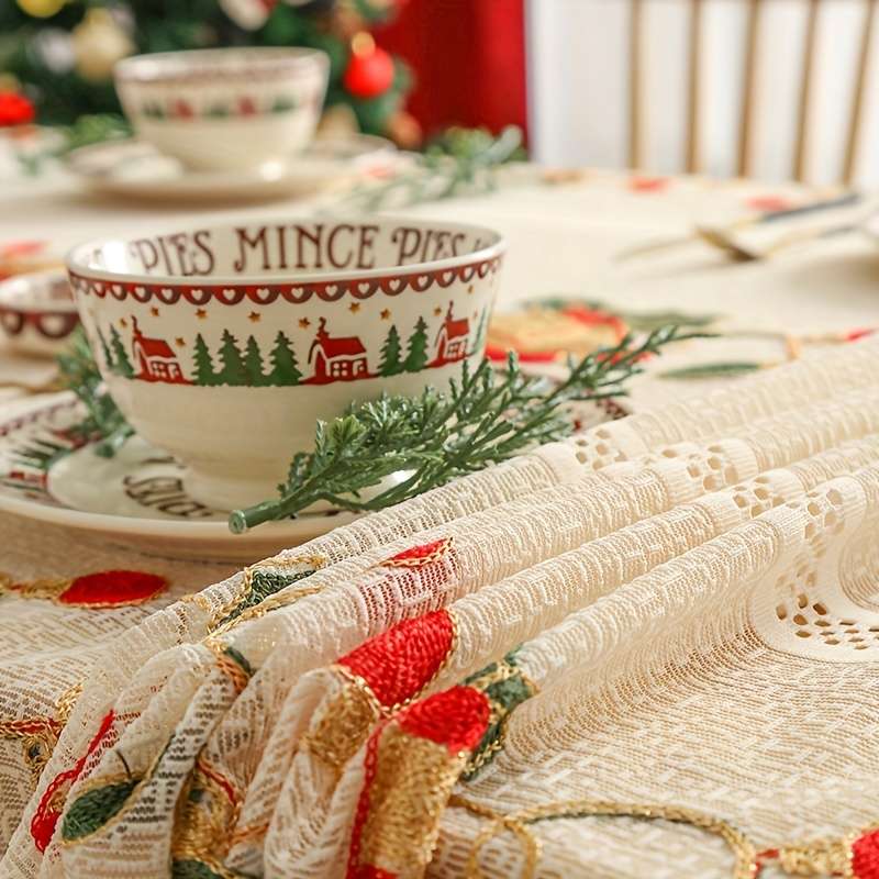 Christmas Tablecloth Color Beige Size W139.7Cmxh99.06Cm