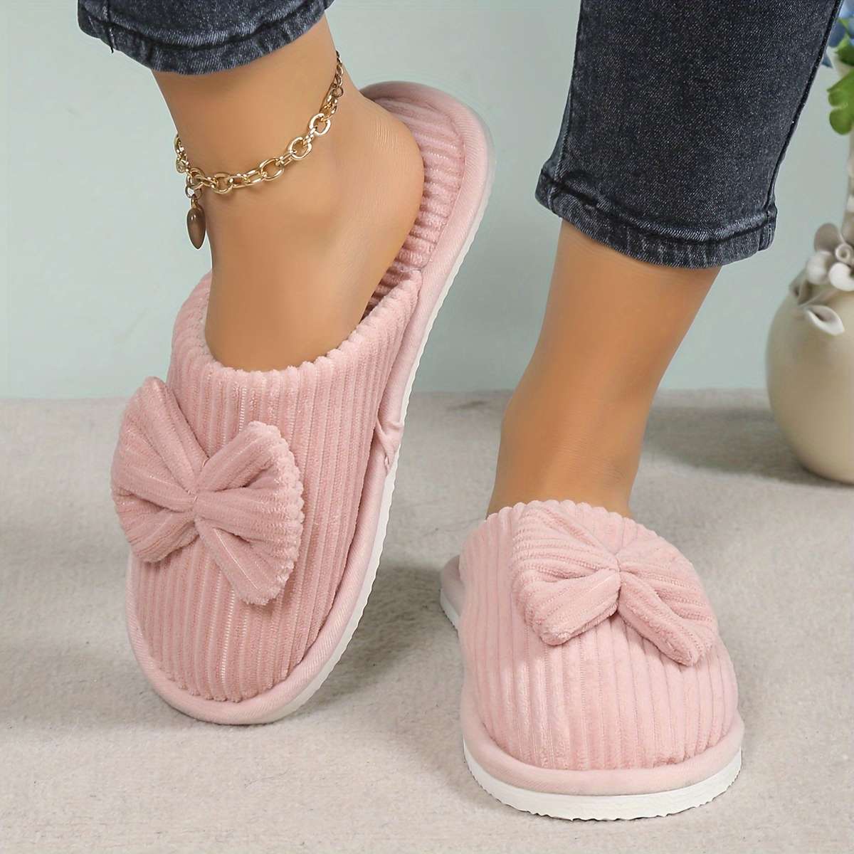 Cotton Slippers Color Offwhite Bow Sizeuk 7.5-8