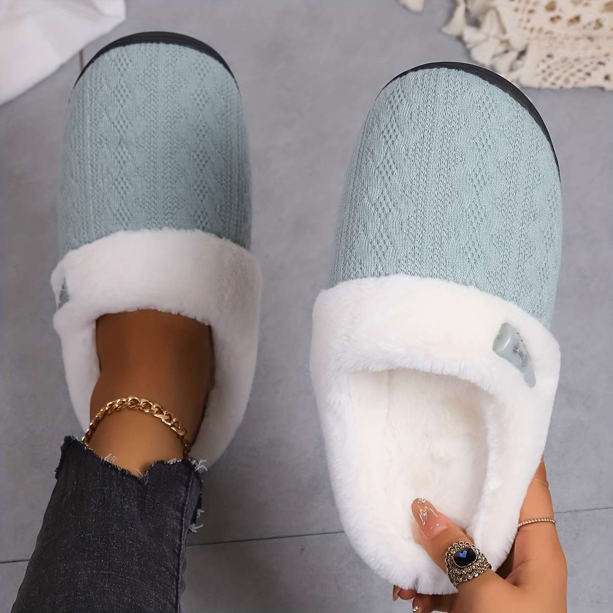 Cotton Slippers Color Green Sizeuk 8.5-9