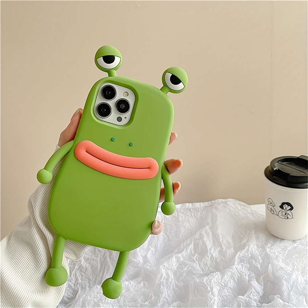 1Pc Green For iPhone 14 3D Big Eyes Frog Phone Case