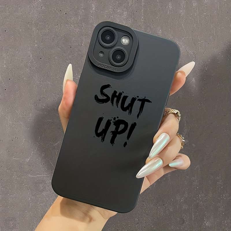 1Pc Black For iPhone 15 Plus Slogan Pattern Phone Case