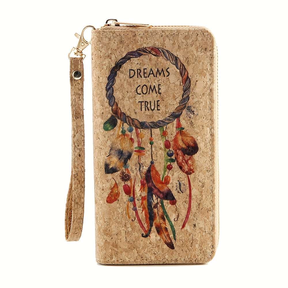 Women'S Classic Faux Leather Wallet With Dreamcatcher Print Multi-Functional Large Capacity Z
