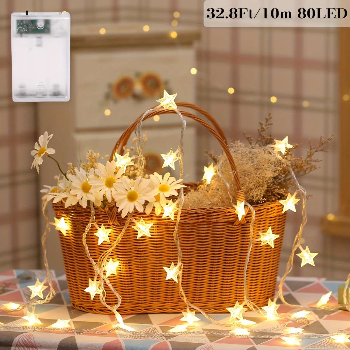 String Lights Color Warm White  Battery Powered  Size6.56Ft 2M 10Led