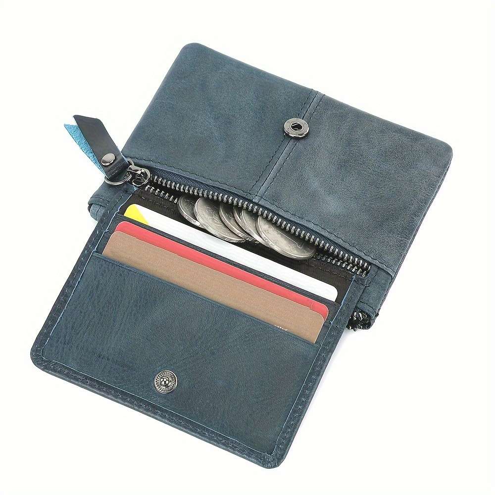 1pc Men's Genuine Leather Wallet RFID Protect Large Capacity Coin Purse Pouch with ID Window