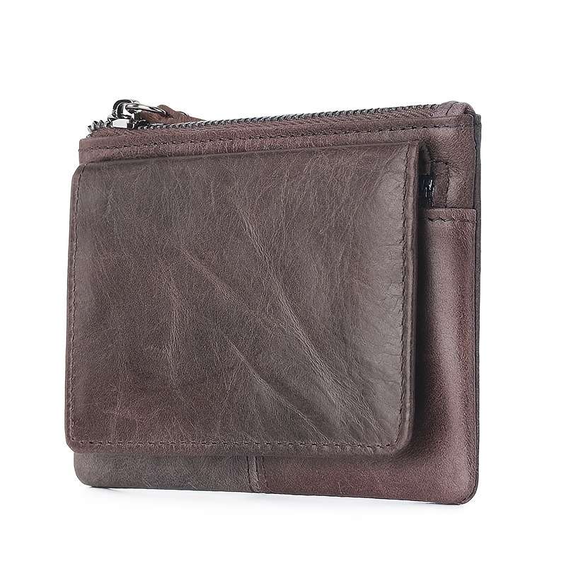 1pc Men's Genuine Leather Wallet RFID Protect Large Capacity Coin Purse Pouch with ID Window