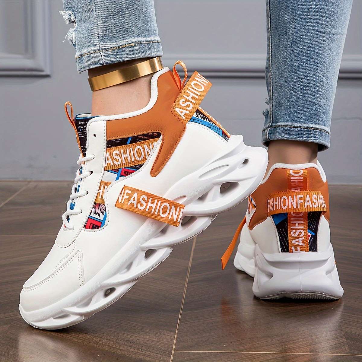 Women S Sneakers Color White Orange Sizeuk 6