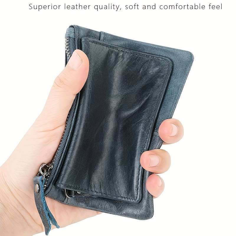 1pc Men's Genuine Leather Wallet RFID Protect Large Capacity Coin Purse Pouch with ID Window
