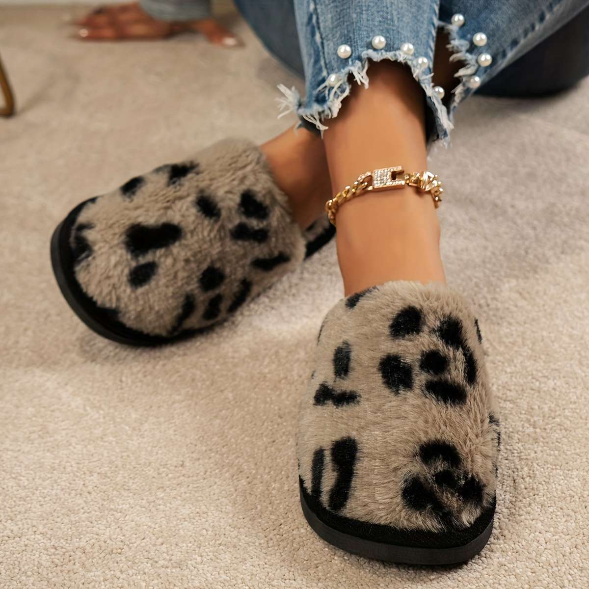 Cotton Slippers Color Black Sizeuk 6.5-7