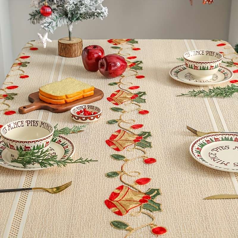 Christmas Tablecloth Color Beige Size W139.7Cmxh99.06Cm